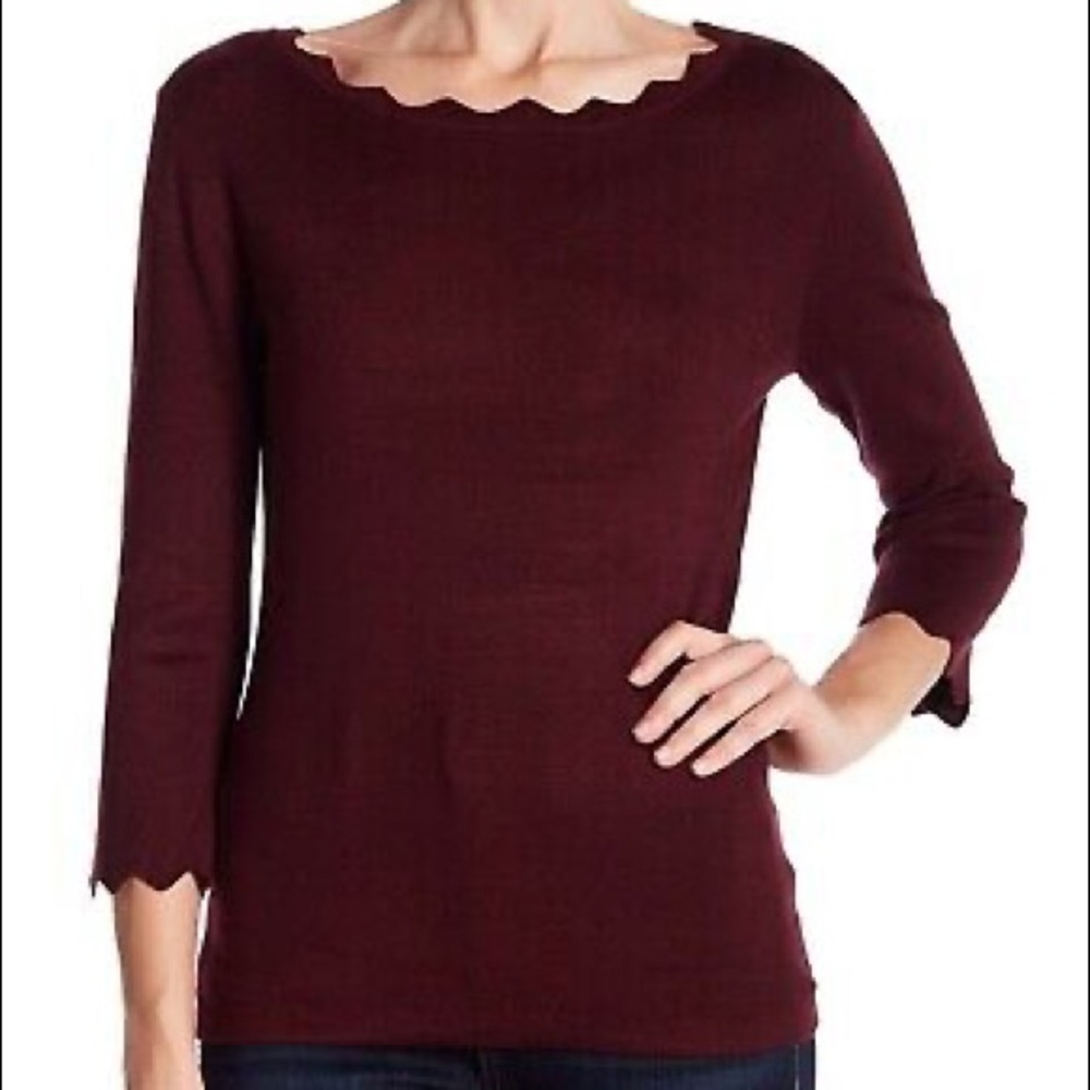 Philosophy Scallop Hem Maroon/Burgundy Long Sleeve Tee
